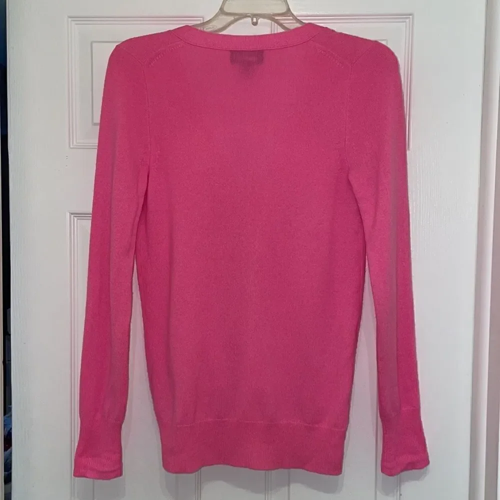 J Crew 100% Italian cashmere neon pink boyfriend cardigan sweater